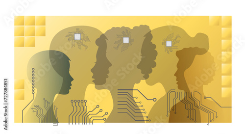 Modern technologies. The chip is in a person's head.
 Artificial intelligence, vector image.