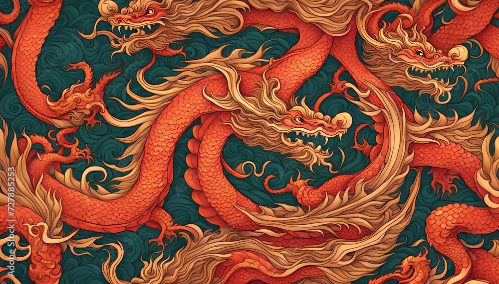 Obraz premium Chinese dragon, chinese style dragon, drawing, vintage style, old style, clasic style, lunar new year