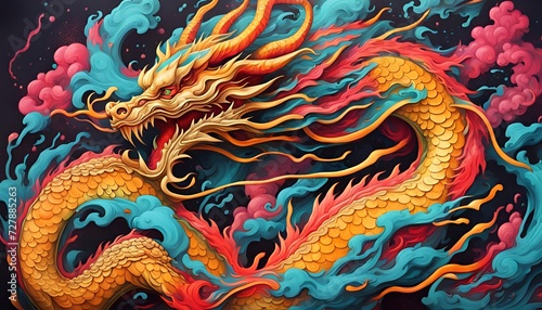 Chinese dragon, chinese style dragon, drawing, colorful style, lunar new year © Lz