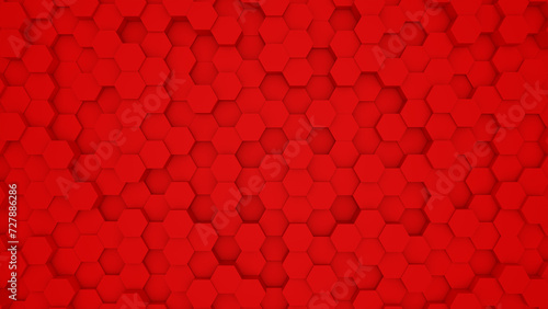 Abstract red modern architecture 3D background with red hexagon on the wall.
