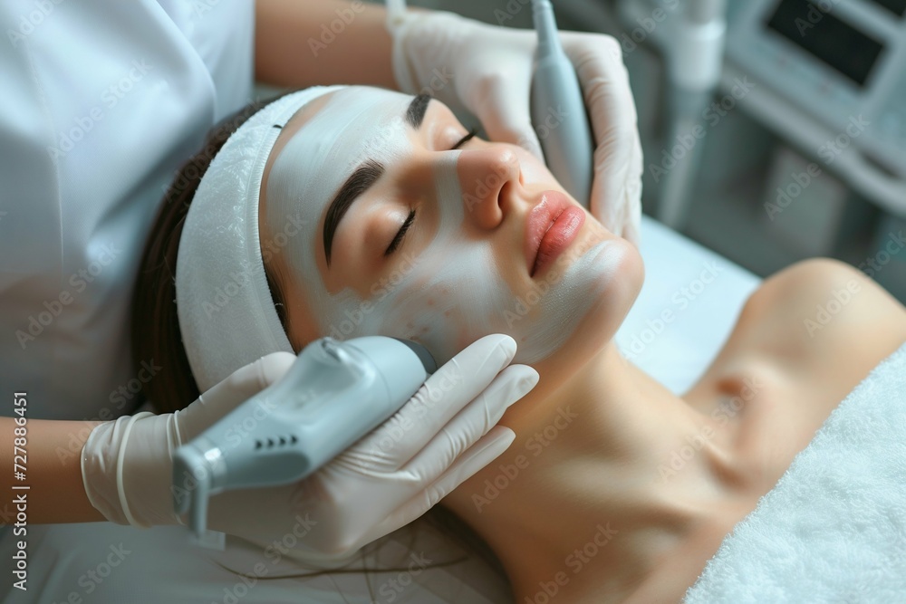Professional Facial Treatment at Modern Beauty Clinic. Generative ai - obrazy, fototapety, plakaty 