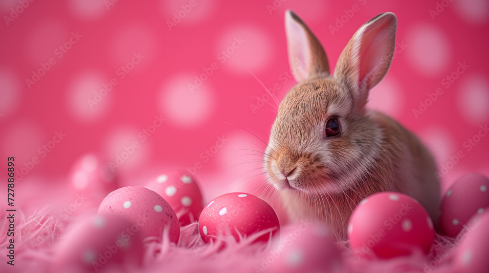 Minimalist Easter Charm: Chic Bunny and Egg Against Vibrant Solid Backdrop