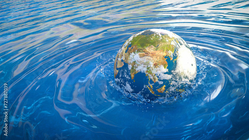 Obraz na płótnie Erde mit Wolken und Hurrikan fällt ins Meer und Wasser sprizt hoch - Earth Rescue w salonie