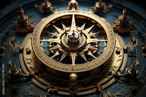 A stylized compass rose surrounded by intricate nautical elements represents the strategic navigation and calculated decision-making involved in financial investments. Generative Ai.