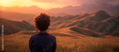 Young Person Watching Wonderful Landscape Creates Mesmerizing Visual Experience