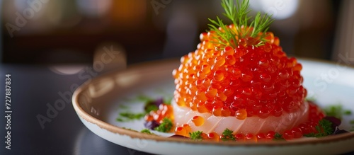 Exquisite Red Caviar Served on a Beautiful Plate: A Culinary Delight of Red, Caviar, Served and Plate photo