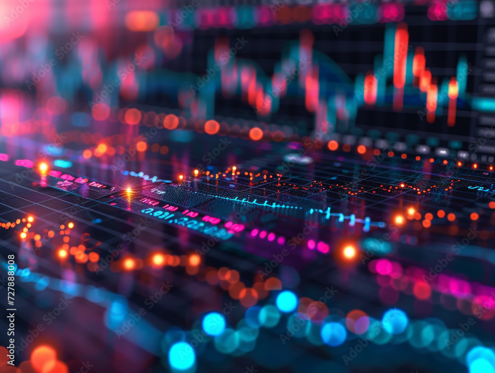 Economic forecast concept. Volumetric stock chart on a black background. Economic forecast concept. Volumetric stock chart on a black background.