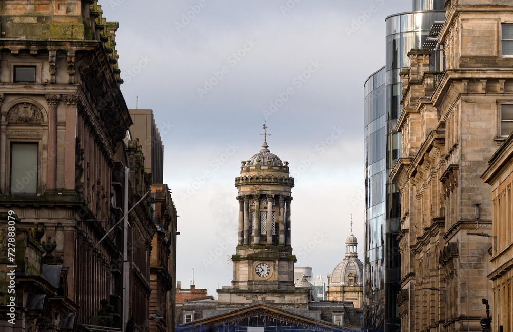 Clock Steeple Tower on the Gallery of Modern Art in Glasgow City