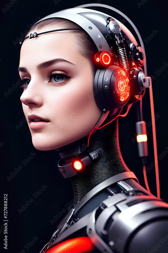 3D illustration of science fiction female humanoid cyborg lost in futuristic neon lit cyberpunk city 3D illustration of science fiction female humanoid cyborg lost in futuristic neon lit cyberpunk city