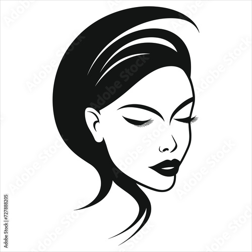 Elegant lines black logo with female face icon in black and white