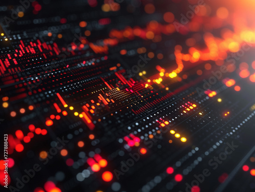 Economic forecast concept. Volumetric stock chart on a black background. 