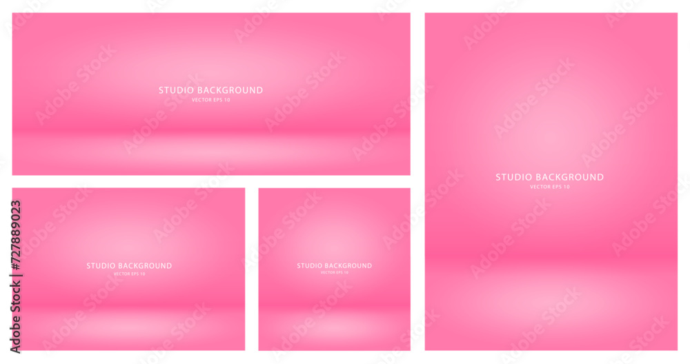 Fototapeta premium A set of blank pink studio backgrounds. A collection of empty studio rooms for a photo shoot or presentation. Vector EPS 10.