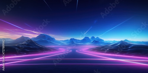 A mountain with neon light for technology concept background. Generate AI image