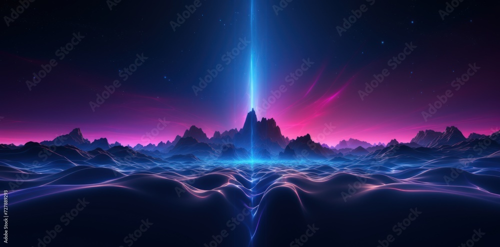 A mountain with neon light for technology concept background. Generate AI image