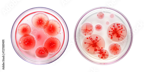 A Simulation two contains of red blood agar petri dish in foreground with colonies of bacteria  Microbiology lab for antibiotic resistance  Drug resistant bacteria  Laboratory concept  PNG