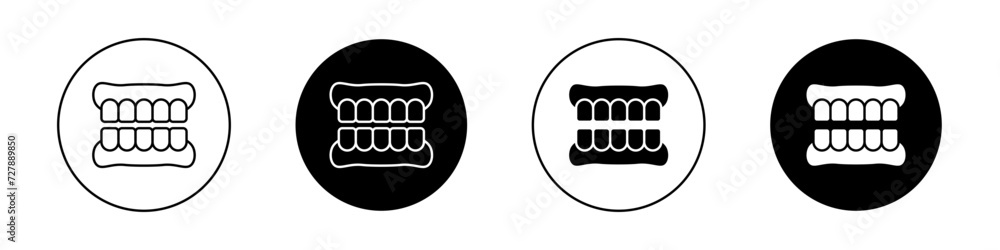 False Teeth Sign False Jaw Icon Set. Prosthetic denture teeth Vector Symbol in Black ...