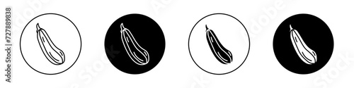 Zucchini Icon Set. Fresh summer zuccini Vegetable Vector Symbol in Black Filled and Outlined Style. Healthy courgette Food Sign. photo