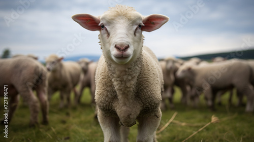  flock of merino sheep grazing in vineyard