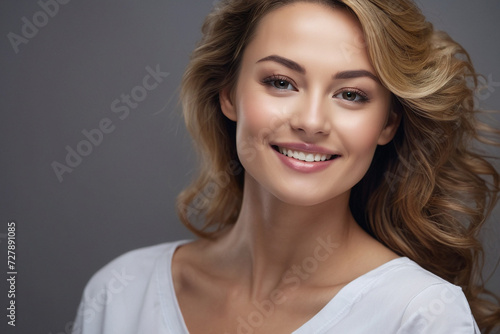Ethereal Beauty: Close-up Portrait of a Beautiful Girl, Ideal for Cosmetic and Beauty Product Design, Capturing Radiance and Elegance, Generative AI.