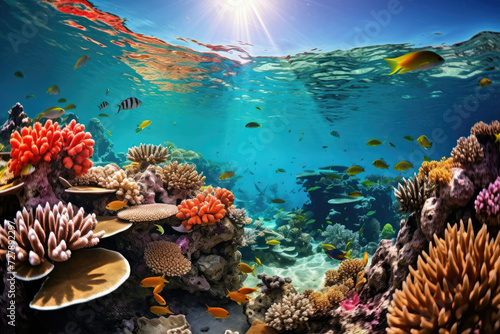 Underwater paradise with colorful coral reef and diverse fish ideal for ecotourism and marine conservation © Made360