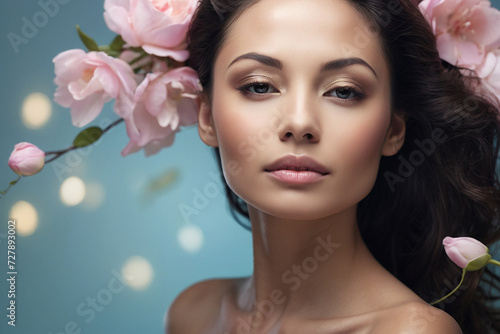 Ethereal Beauty  Close-up Portrait of a Beautiful Girl  Ideal for Cosmetic and Beauty Product Design  Capturing Radiance and Elegance  Generative AI.