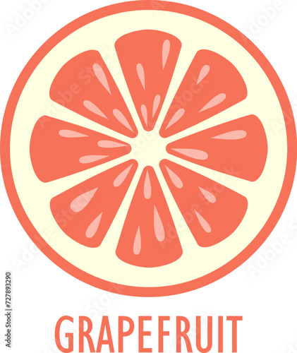 Grapefruit slice icon, tropic fruit vector cartoon