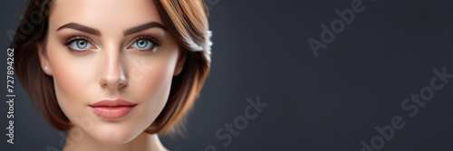 Wallpaper Mural Beautiful face of young caucasian girl with natural make-up, perfect skin and blue eyes isolated. Studio portrait. Portrait of beautiful young brunette woman with smooth skin isolated on dark Torontodigital.ca