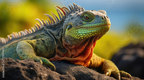 Close-up of a serene iguana in its natural habitat suitable for wildlife education and environmental conservation themes