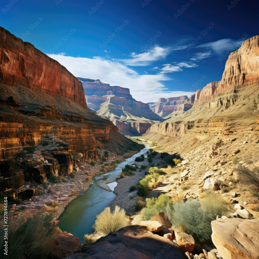 Scenic view of Grand Canyon with river serene beauty and vastness perfect for tourism and natural wonder exploration