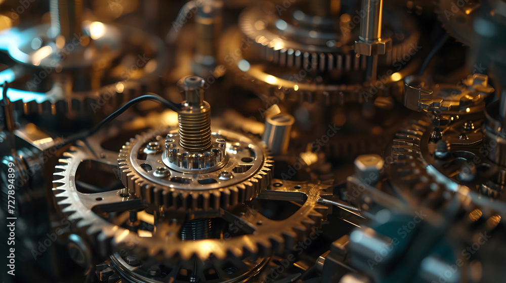 Close-up of intricate machinery gears in motion, highlighting the precision engineering and craftsmanship. Close-up of intricate machinery gears in motion, highlighting the precision engineering and craftsmanship.