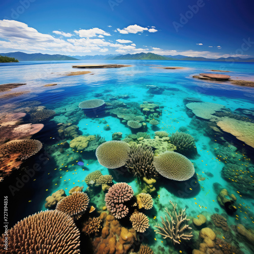 Vibrant underwater coral reef scene perfect for marine biology ecotourism and conservation education