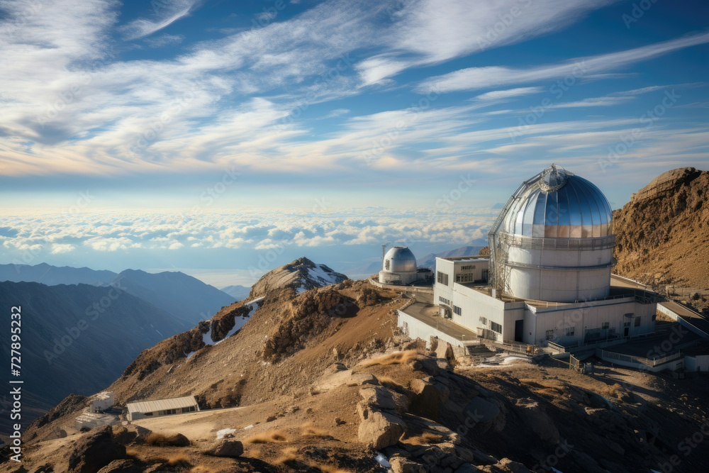 Astronomy observatory atop mountains during sunset offering a tranquil and scenic environment for research and education