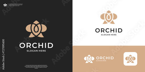 Abstract orchid logo design. Flat minimalist flower logo vector illustration