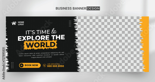 Abstract Travel Facebook banner design for ads, banner social media and web banner template design, Travel agency corporate fb cover design, file with layered