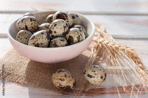 a bowl of quail eggs. Easter holiday