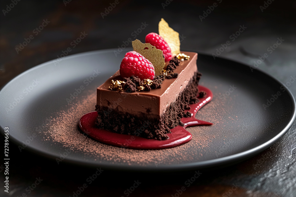 Gourmet Chocolate Mousse Cake with Raspberry Sauce Gourmet Chocolate Mousse Cake with Raspberry Sauce