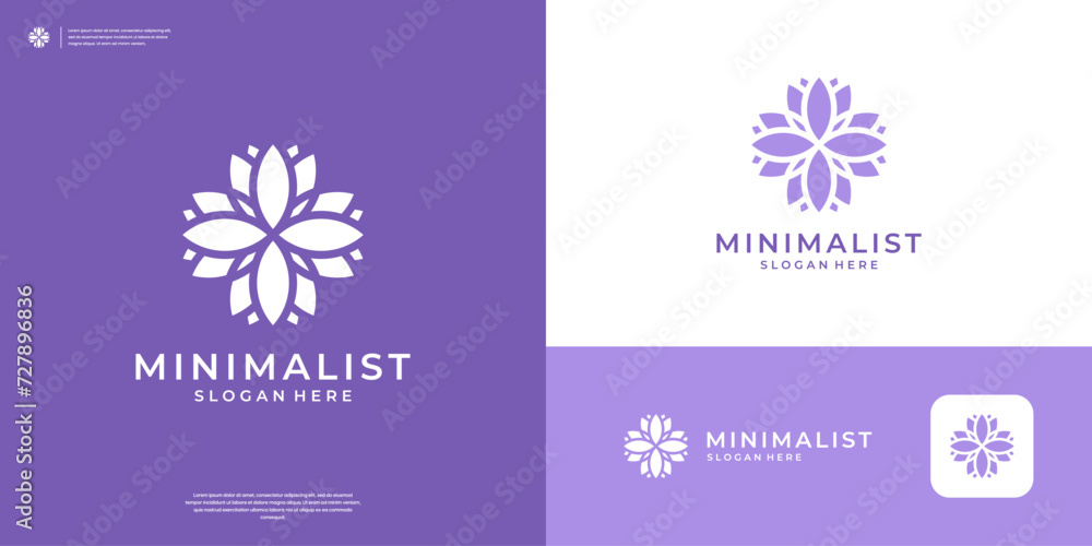 Abstract flower logo design template. Geometric purple floral ornament logo vector. Abstract flower logo design template. Geometric purple floral ornament logo vector.