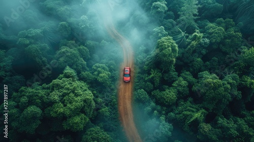 Aerial view of car on the road nature park