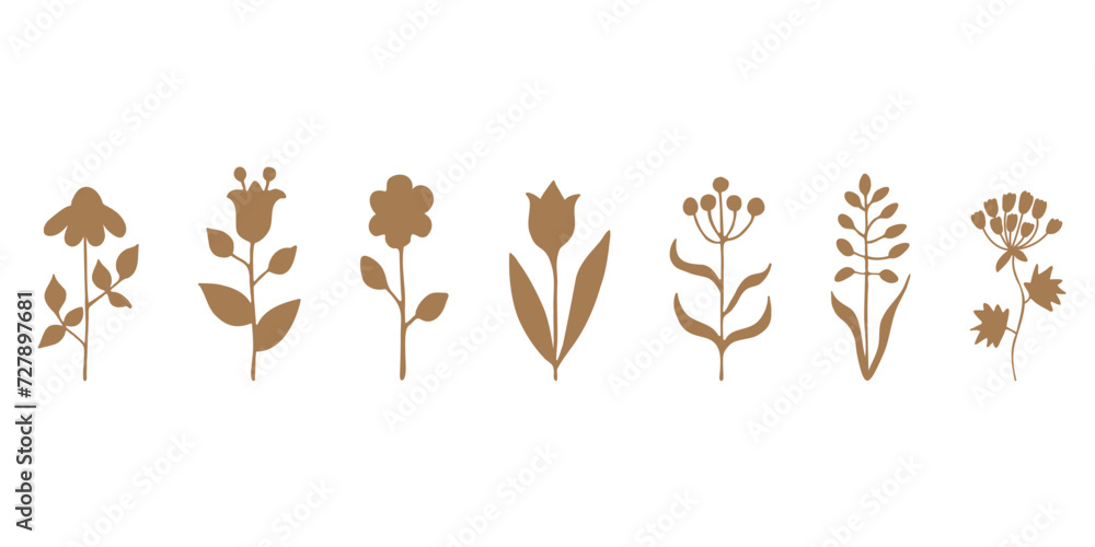 Vector set of silhouettes of flowers on a white background.