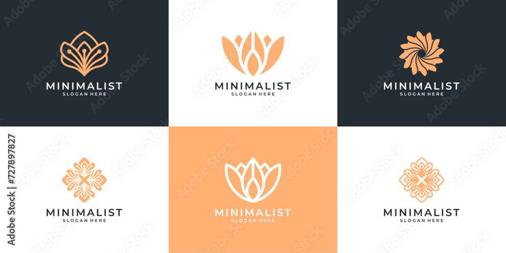 Set of floral flower logo icon template. beauty ornament symbol vector illustration - obrazy, fototapety, plakaty 
