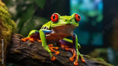 Detailed macro photography of a green frog