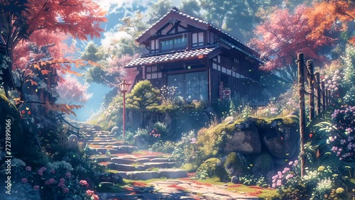 peaceful and beautiful traditional Japanese house. seamless looping time-lapse virtual 4k video animation background. photo