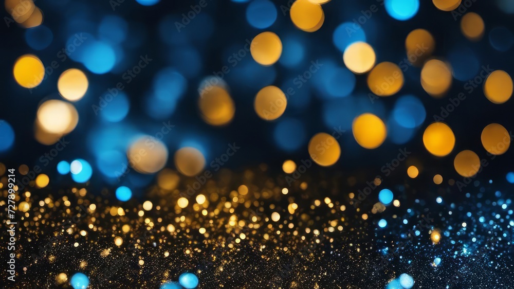 De focused blue gold background of abstract glitter lights. De focused blue gold background of abstract glitter lights.