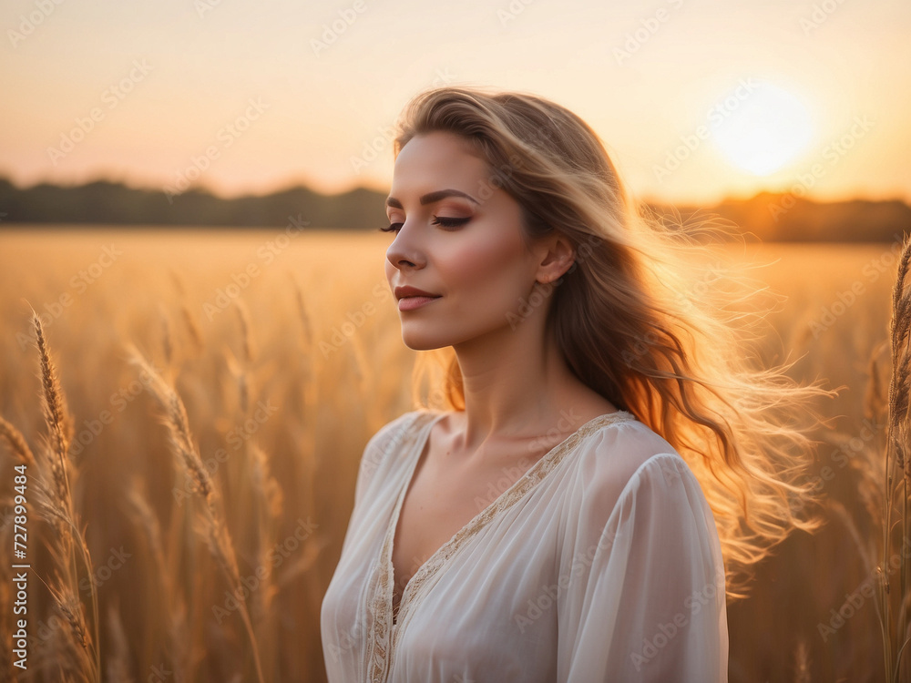 Harvest of Radiance: Beautiful Girl in a Sunlit Farm Field, Embracing the Bounty of a Sunny Day During Harvest Season, Perfect for Rustic and Organic Inspirations, Generative AI.