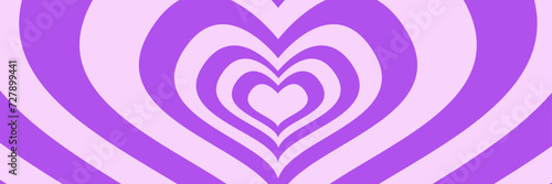 Psychedelic retro neon tunnel in the shape of a heart. Hypnotic rainbow romantic 70s background horizontal banner