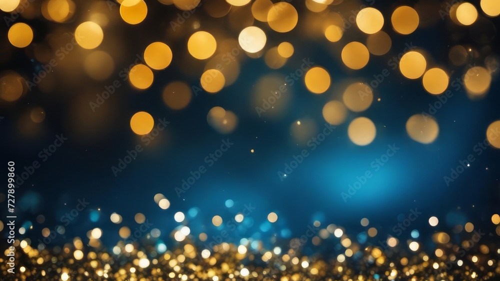 De focused blue gold background of abstract glitter lights. De focused blue gold background of abstract glitter lights.