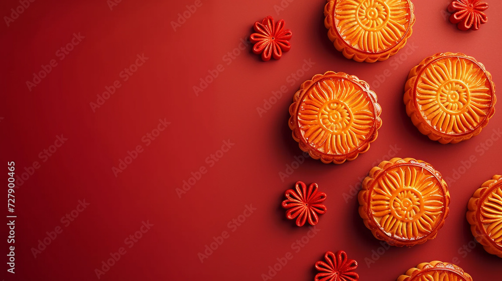 Minimalistic Chinese mooncake background concept with empty space. Presentation template concept. 
