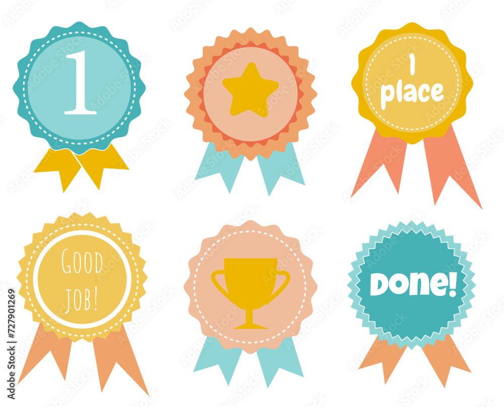 A vector set of cute badges for good work. Set of medals