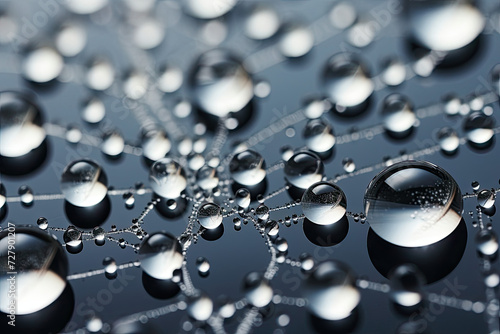 Close-up of interconnected water droplets for modern art and design depicting purity tranquility and minimalistic elegance