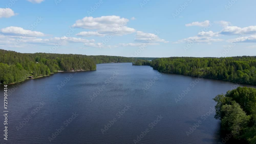 Aerial view of Nuuksio National Park in Espoo, southern Finland, showcasing its stunning forests, serene lakes, and diverse wildlife on a beautiful summer blue day. Aerial view of Nuuksio National Park in Espoo, southern Finland, showcasing its stunning forests, serene lakes, and diverse wildlife on a beautiful summer blue day.